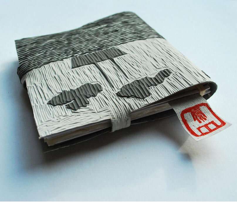LINOCUT PACKAGE- linoleum package for handmade paper recycled diaries and notebooks. Linoleum is alternative material and can be used instead of leather covers.