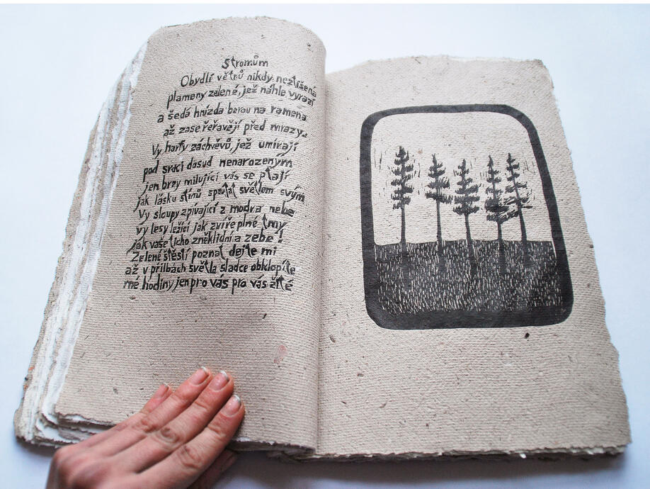 HANDMADE BOOK of poetry, printed by linocut on handmade papers. It is collection of my favorite poetry.